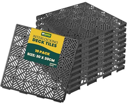 My Garden Interlocking Decking Tiles Outdoor – 30x30cm 10 Pack Garden Plastic Tiles Weather-Resistant, Easy Install, Balcony Flooring, Patio Slabs, Composite Decking