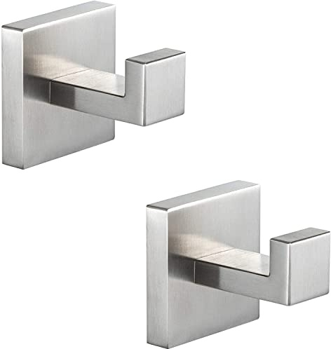 YUET 2 Pezzi Ganci Parete Quadrato Accappatoio Portasciugamani in Acciaio Inox Gancio Appendiabiti Asciugamani Parete Cucina Bagno Garage Montaggio Appendere Cappotto (Argento)