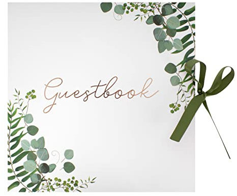 Wedding Guest Book Green Floral with Ribbon Close, Anniversary Guest Book, Birthday Guest Book