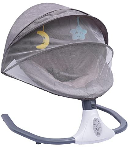 Babywippe, Elektrische Babyschaukel mit Musik und Sitz, Fernbedienung, USB | Schwingungsmodi | 18 Monate | Grau baby wippe