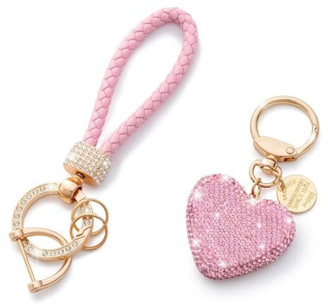 CHUQING, portachiavi per auto da donna, portachiavi con strass glitterati, cinturino ad anello con ciondoli, decorazione per chiavi dell'auto, rosa