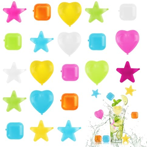 Cubetti di Ghiaccio Riutilizzabili, RosyFate Cubetti Ghiaccio Plastica, Cubetti Ghiaccio Colorati, Forma di frutta, per Raffreddare Bevande e Alimenti (Love Star 25 pz)