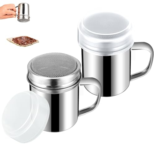 2 spargitore in polvere in acciaio inox, per cioccolatini, spezie, con coperchio a maglia fine, colino per caffè per cottura per ristoranti domestici