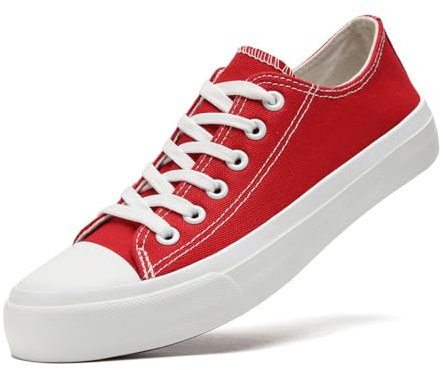 sharllen Ladies Canvas Shoes Women, Unisex Lace up Plimsolls Pumps Low Top Trainers for Men Casual Sneakers Canvas Plimsoles Flat Shoes(red 260)