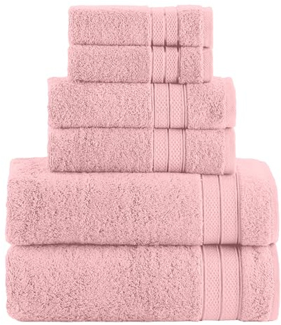 Elegant Comfort Juego de Toallas de Lujo de 6 Piezas, 100% algodón Turco, Suave de Primera Calidad, diseño de Palomitas de maíz de Tres líneas, 2 Toallas de baño, 2 Toallas de Mano y 2 Toallas