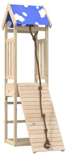 vidaXL Outdoor Playset, Garden Playhouse with Play Tower and Climbing Wall, Playset for Age 3 and Over, Playground Equipment, Solid Wood Pine