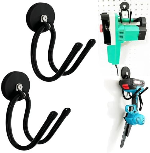 2 Pack Chainsaw Organizer Holder,Heavy Duty Garage Magnetic Hook,RV Workshop Tool Box Storage Magnet Hook,Garden Power Tool Hanger,Utility Strong Tool Storage Rack with Anti-Slip Coating