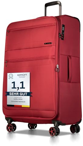 Cocoono Koffer Weichschale groß 99L bis 114L – Stoffkoffer mit 4 Rollen – Stoffkoffer XL mit Dehnfalte – Reisekoffer Stoff mit TSA Schloss – Weichschale 4 Rollen – Robust (rot, XL)