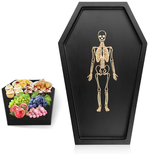 Plateau de Charcuterie pour Cercueil, Planche de Charcuterie d'Halloween Bois Planche a Fromage & Motif Squelette Gravé pour la Cuisine la Maison Collation Fête d'Halloween Décoration Gothique