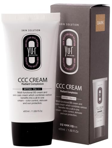 Yu.r CCC Crème SPF50+ PA+++ Crème 3 en 1 CC avec protection UV, hydratation et coloration naturelle pour tous les types de peau, 50 ml (foncé)
