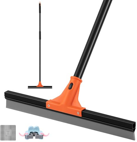 Floor Squeegee Heavy Duty, 17 Inch Large Floor Squeegee Broom with 60 Inch Long Handle, Floor Scraper Rubber Broom for Garage, Tile, Deck, Bathroom,Outdoor,Window, Glass