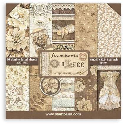 Stamperia - Scrapbook Paper Pad for Scrapbooking, Albums, Card Making, Bullet Journalling and More, Acid Free, Double-Sided, Perfect for Hobbies, Crafts, and Gifting (Old Lace) (20.3 x 20.3cm)