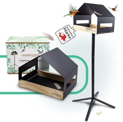 Hometopia Switzerland Vogelhaus mit Ständer - Vogelfutterhaus zum Aufhängen oder Freistehen - Wetterfest - Für Balkon und Garten - Lockt verschiedene Vogelarten an