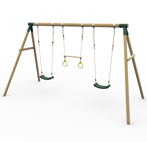 Plum Play Kids Outdoor Wooden Round Pole Swings with Ground Anchors Included - Suitable for up to 50kg per accessory - Up to 5 year Warranty (Triple Green Mangabey)
