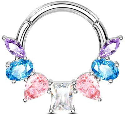 Jewseen Piercing per setto nasale e cartilagine, con zirconia cubica, in acciaio inox, per piercing al naso, trago, 16G 8MM, Zirconia cubica, Zirconia cubica