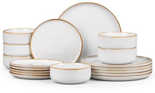 Homikit 18Pcs Dinner Set, Reactive Glaze Stoneware for 6, Cappuccino Beige | Round Shape Plates and Bowls Set for Kitchen Home Dinner Party, Non-Toxic & Scratch Resistant, Microwave and Dishwasher Safe