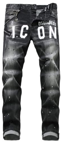 M&Catree smala jeans för män, stretchrippade denimbyxor, slitna slitna slim-fit, byxor y2k streetwear, Svart, grått, M