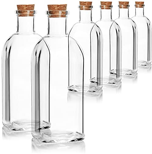 com-four® 6x glass bottle 500 ml with cork - empty bottle with cork stopper - glass container for filling with liquids such as oil, vinegar and spirits (6 pieces - 500ml)