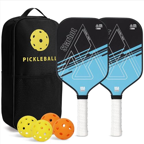 Starhot Pickleball Paddles Set of 2, T300 Carbon Fibre, 13mm Honeycomb Core, 225g Lightweight Textured Rackets for Spin, Power and Control, USAPA Approved with 4 Balls and Carry Bag