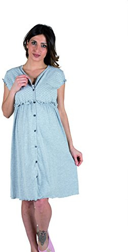 Premamy - Camicia Clinica per Premaman, Modello Aperto Davanti, Cotone bielastico, Pre-Post Parto - Grigio - V (L)