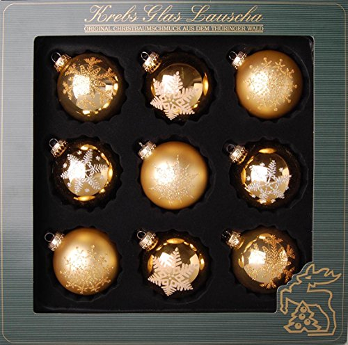 Krebs Glas Lauscha - Christbaumschmuck aus Glas - Glaskugelsortiment in Gold - 8 cm - 9 Stück