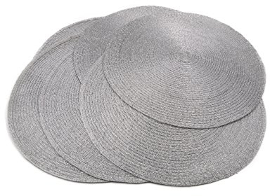 Tischmatten Ø 38cm, Set 6 Stück Helena (Silber) Platzsets Rund Silber Grau Tischsets Set Hitzebeständig Tisch Tischsets Waschbar