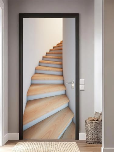 FLFK 3D Door Stickers Peel and Stick 77x200cm,Self-Adhesive Door Murals Wallpaper Poster Fake Stair Decals for Home Decor(2Pcs/Set)