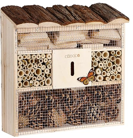 CADOCA® Insektenhotel Bug's Inn 31x30,5x9,5cm Holz wetterfest Garten Bienenhotel Insektenhaus Nistkasten zum Aufhängen