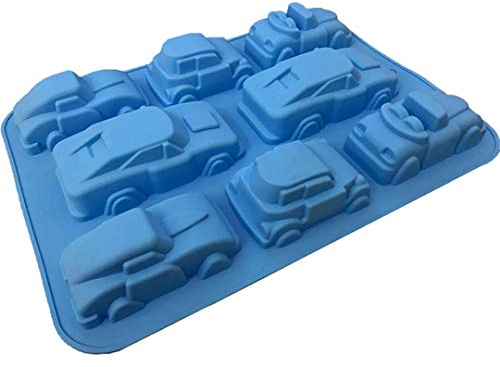 Silicone Moulds, MKNZOME 8 Cavity 3D Car Shaped Chocolate Moulds Muffin Tray Soap Mould Baking Bakeware Mold for Cake Soap Candy Chocolate Cupcake Jelly Bread Pudding Muffin