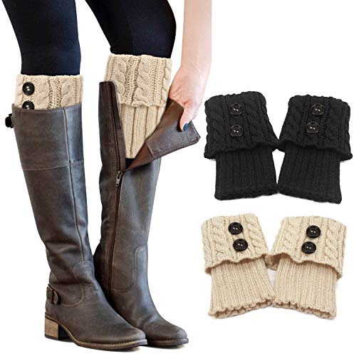 PHOGARY 2 Pairs Winter Warm Boot Cuffs for Women, Crochet Knitted Boot Socks for Gilrs Short Leg Warmers Boot Topper Socks Leg Cuffs Boot Warmers Gift
