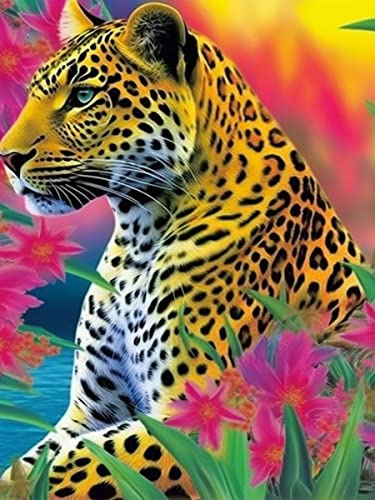 Ginfonr 5D DIY Diamond Painting Kits Gräs Färg Leopard Strass Diamantmålning, Diamantmålning Satser Djur- Korsstygn Broderi Strass Hantverk För Hemmakontor Väggdekor 30x40 cm