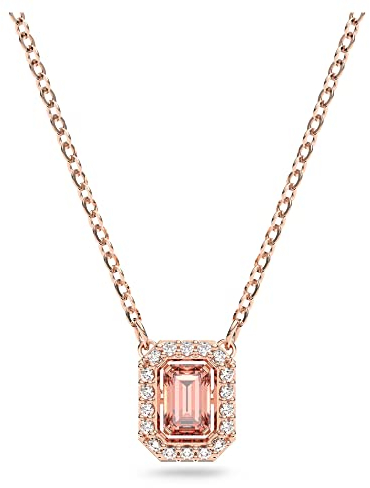 Swarovski Pink Pendant Necklace, Pink Octagon Cut Crystal in Rose Gold Toned Plated Setting, from the Millenia Collection