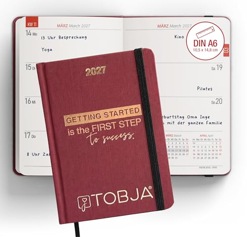 A6 fickkalender 2023 rött guld – bokkalender som planerare och möteskalender 1 vecka 2 sidor | ädel inbunden kalender 2023 | Mötesplanerare i DIN A6 (röd)