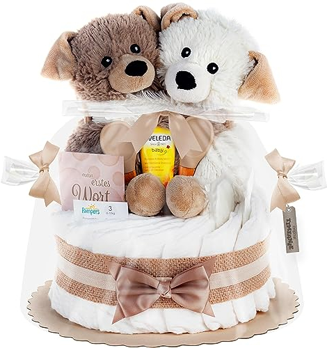 Timfanie® Windeltorte | mit Warmies® Hunde Zwillinge | 0-8 Monate