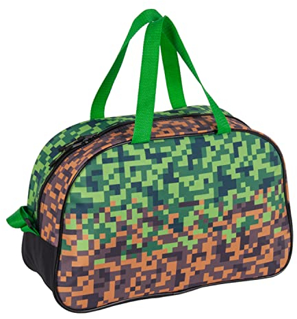 Goldkids Minecraft Pixel Game Handtasche Sporttasche Trainingstasche Schultertasche Tasche Reisetasche Sport Bag inkl. leuchtender Anhänger