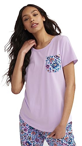 Vera Bradley Women's Cotton Short Sleeve Crewneck Pajama T-shirt (Extended Size Range), Cloud Vine Multi, Medium