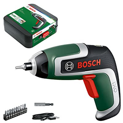 Bosch Kompakt-Akkuschrauber IXO (7. Generation, 3,6V / 2,0Ah, 5,5Nm, Set mit Winkeladapter zum Einschrauben und Adapter zum kantennahen Einschrauben, Micro-USB-Kabel, Koffer)