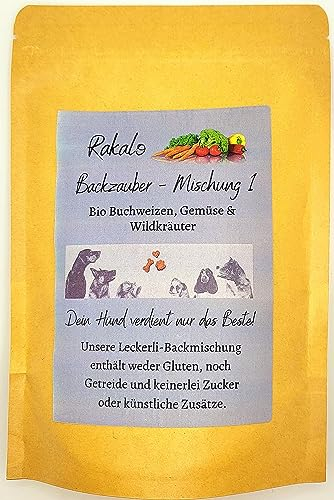rakalo - Backmischung für Backmatte Hundekekse/Hundeleckerlis und Hundekekse Backform aus hochwertigem, getreidefreiem Buchweizenmehl mit Gemüse und Wildkräuter. Glutenfrei