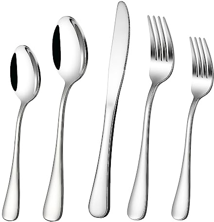 40-Piece Silverware Set, CXJY Stainless Steel Flatware Cutlery Set Service for 8, Utensils Include Knife Fork Spoon, Mirror Polished, Dishwasher Safe