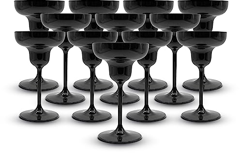 DOJA Barcelona | Verre Cocktail Plastique | Pack 12 | Verre Margarita | 180X106X2mm | Plastique Noir Incassable Polycarbonate | Verre a Cocktail 25CL | pour Gobelet Plastique Reutilisable, Verre a Vin