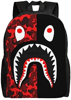 AABSTBFM Leichter Schulrucksack, klassischer College-Rucksack, Schulranzen, 38,1 cm (15 Zoll), für Laptop, Schule, Tagesrucksack für Mädchen und Jungen, Rot / Schwarz, Rot-schwarzer Hai, Einheitsgröße
