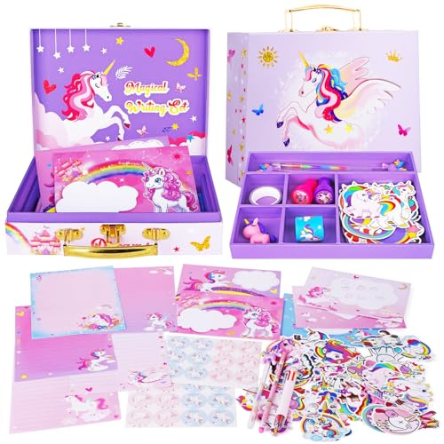 TCJJ Conjunto De PapeleríA De Unicornio De 112 Piezas Para NiñAs, Conjunto De PapeleríA Para NiñOs De 5 A 12 AñOs, Juegos De Escritura De Cartas Para NiñOs