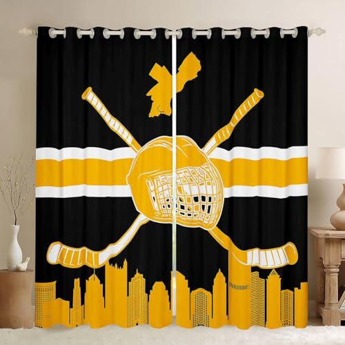 Erosebridal Ice Hockey Curtain for Kids,Hockey Window Curtains 42x84 inch,Ice Hockey Helmet Window Treatments,Sports Ice Hockey Fans Shades Drapes 2 Panels for Living Room
