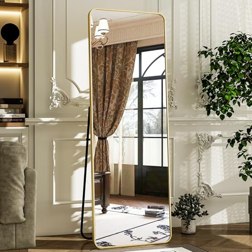 HARRITPURE 56x21 Full Length Mirror, Gold Rounded Corner Aluminum Frame Floor Standing Mirror Hanging/Leaning Wall for Living Room Bedroom Cloakroom