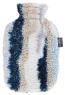 fashy Wärmflasche mit Flauschbezug in Mamoroptik, blau, 2,0 L