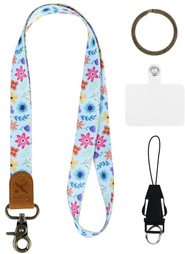 Schlüsselband, Schlüsselband für Schlüssel, Halsriemen Schlüsselbund, mit 2 Zubehör, Umhängeband Universal mit Metall Ring und Leder, Zweiseitiger Druck in Voller, Für Ausweishalter, Handy, ID Badge