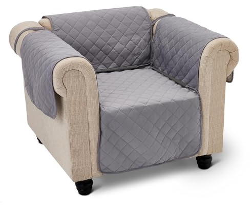 Amazon Basics Housse de Fauteuil Imperméable, Housse de Canapé 1 Place, Protection Réversible Lavable, Gris/Gris Clair