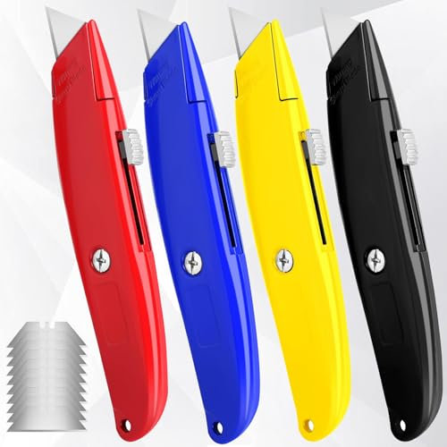 Set di 4 Coltelli Multifunzione con 10 Lame di Ricambio SK5 – Coltelli Professionali e Resistenti per Cartone, Tappeti e Lavori di Fai-da-te