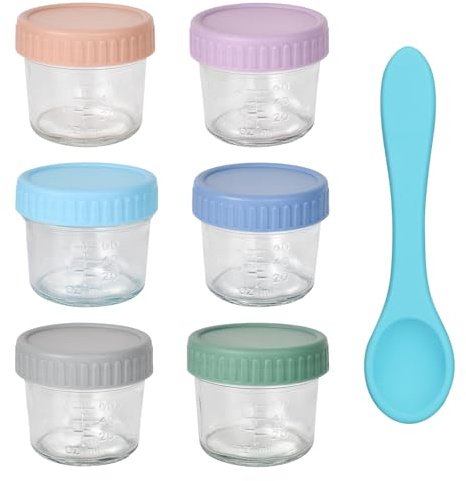 6 Pezzi Contenitori Pappa Neonati,Contenitori Alimentari Vetro Ermetici Bimbi Da 120 ml /4 oz,Vasetti Ermetici Conservazione Pappe per Lavastoviglie Freezer E Microonde