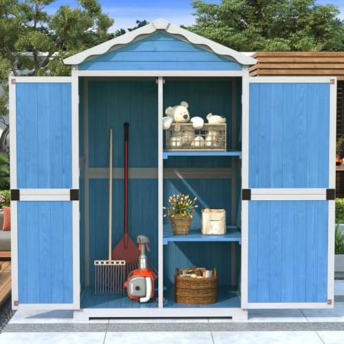 Merax Abri à outils avec toit en appentis - Armoire de jardin d'extérieur avec fondation et 2 étagères - Armoire d'extérieur résistante aux intempéries - Armoire de terrasse - Armoire de balcon -